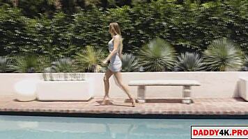 Old man feels excitement catching naked brunette girl for intimate moment