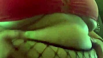 Chubby teen in fishnets belly play