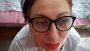 POV blowjob cum on face and glasses