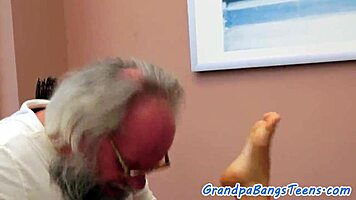 Adorable young eurobabe rides old grandfather's cock to creampie