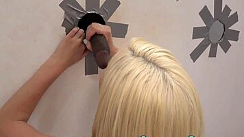 Blonde TEEN SUCKS BIG BLACK COCK hard!