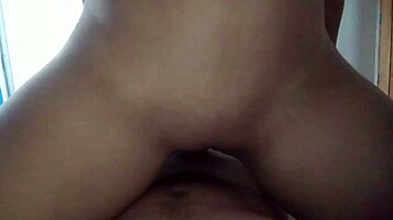 Pov girl exits shower with wet hair, sucks huge cock and rides it