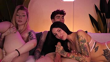 bisexual threesome transfemme and cis girl suck monster cock