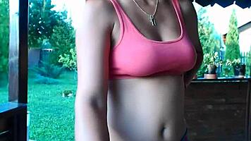 teen strips outdoor revealing cameltoe and toes