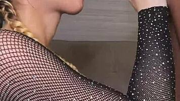 big booty blonde rides huge black cock in lingerie