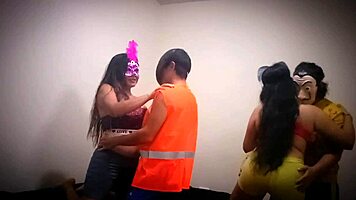 halloween party ends in orgy - old man fucking with teen 18+ women until they leave the milk in their pussies and they exchange women real amateur homemade sex