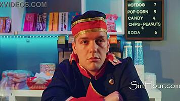 horny teen fucks in public cinema with tall brunette