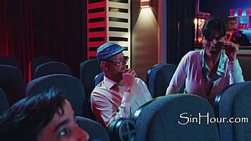 horny teen fucks in public cinema with tall brunette