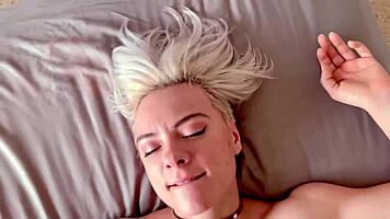 i stretched that tiny blonde teen's pussy doggy style and she swallowed my cum after face fucking her