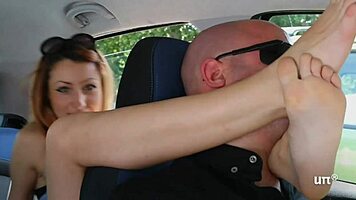 bratty italian teen dominates man with foot fetish in car