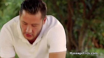 Outdoor massage with teen turns into deep throat blowjob