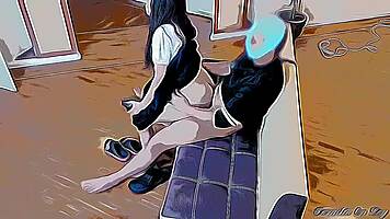 Girl Plays Video Games On Lap And Moves Around In Cartoon Hentai