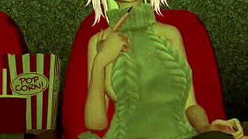 Busty Anime Babe Rides Hard in Public Train