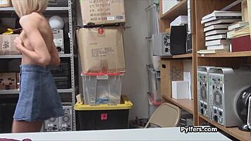 Slim perky thief on her knees, spying with hidden cam