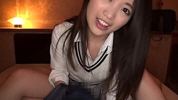 Uniform JK showing panty flash and giving handjob so intensely!