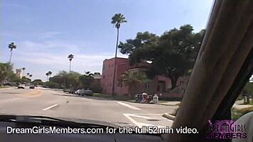 hot blonde flashes big tits in public upskirt