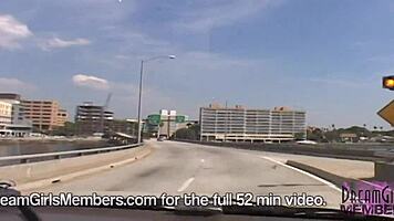 hot blonde flashes big tits in public upskirt