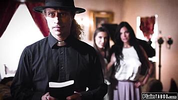 Lesbian Couple Facesits And Sucks Priest To Orgasm