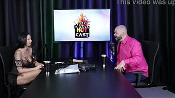 Paulo Avelar hides at the door listening to swingers in sheer red lingerie