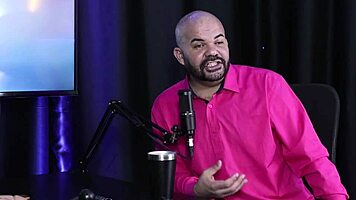 Paulo Avelar hides at the door listening to swingers in sheer red lingerie