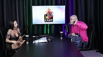 Paulo Avelar hides at the door listening to swingers in sheer red lingerie