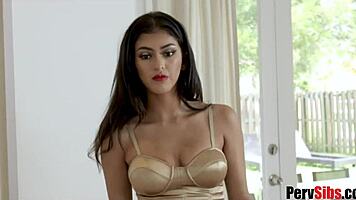 Sophia Leone fucks stepsibling with riding and blowjob.