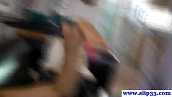 The ebony amateur eagerly sucks the old man's cock in pov