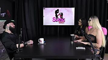 gabe spec's submissive serves top in sheer red lingerie