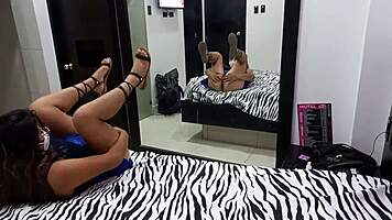 Mexican teen poses in hotel for big cocks