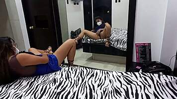 Mexican teen poses in hotel for big cocks