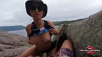 Blonde's Hidden Beach Mischief with Melody Antunes