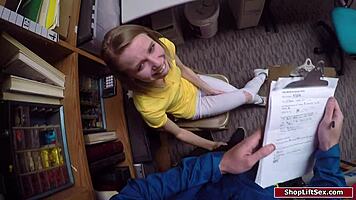 Petite Shoplifter Fucks Security Officer