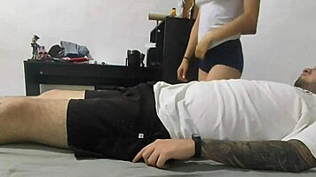 My little stepsister sneaks into my room while I'm resting and sucks my dick with big ass