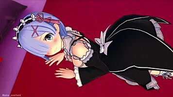 cum loving rem enjoys handjob in love hotel with maid outfit