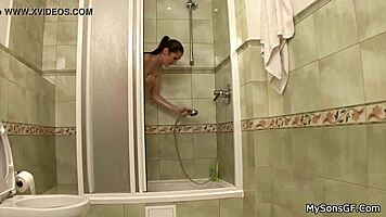 Who is she bathing in the shower!