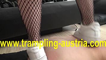 Young Mistress Trampling Slave In Fetish Scene