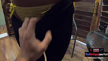 Thai Girlfriend's Big Ass in Public Shop Sex.