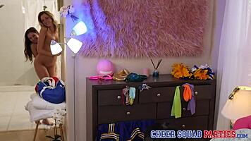 petite blonde cheerleader diana grace scissor fucks hot babe kiara cole