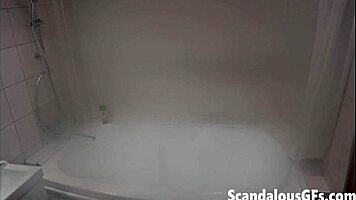 My hot teen exgirlfriend taking a revitalizing steam shower, she's all shaved and nude