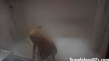 My hot teen exgirlfriend taking a revitalizing steam shower, she's all shaved and nude