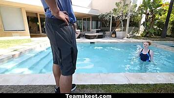 Ruby red rides coach's cock in pool 😏