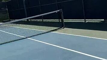 brunette babe abbie maley performs public sex acts on the tennis court, including deepthroat blowjobs