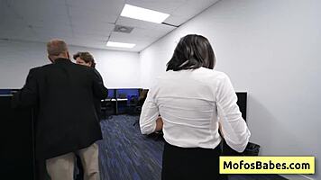 Big tit secretary Sasha Pearl enjoys nasty facial cumshot in open office