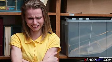 Russian slender teen 18+ CAUGHT STEALING by security guy in backstage drama