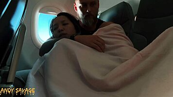 Intimate public fingering on airplane with dirty talk and moans