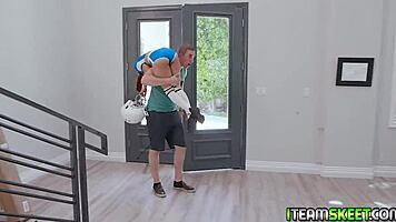 I, Amber C, try hard to fit coach's big cock in my mouth, but it's so huge!