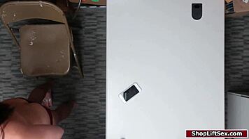 teen shoplifter gets caught and drilled hard in the lps office by security in lingerie