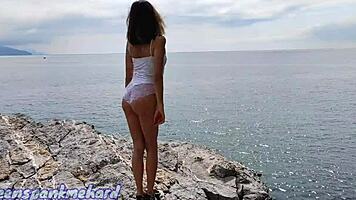 i hard fuckd my stepsister outdor in doggystyle, cumshot on her small tits