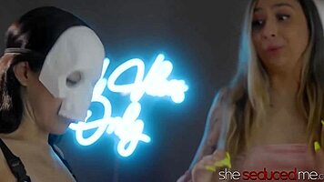 Alex Coal and Nina Nova Strap-On Fuck Petite Brenna McKenna in Lesbian Threesome