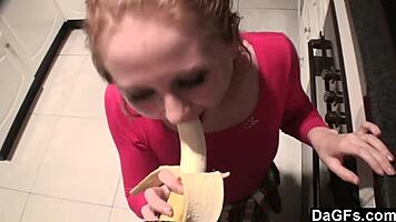 Amateur Lesbians Enjoy Good Time At Home With Food And Kissing.